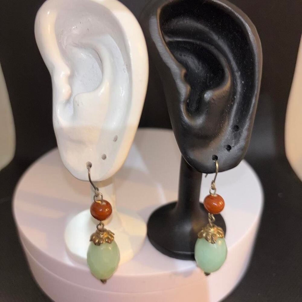 Green jade earrings with orange